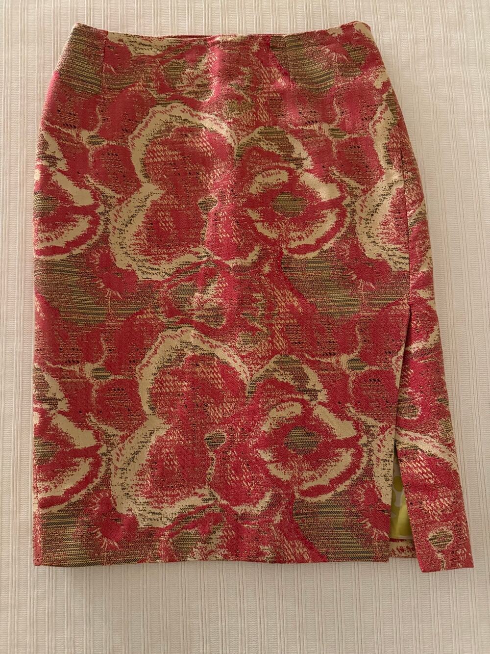 Christian Lacroix Paris Silk Cotton Floral Brocade Pencil Skirt Size 44